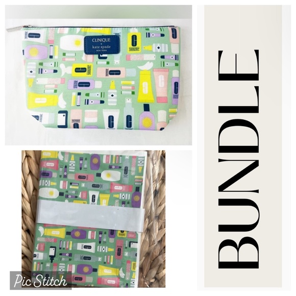 Clinique x Kate Spade Makeup Cosmetic Travel Bag and Kate Spade Notecards - Picture 1 of 4